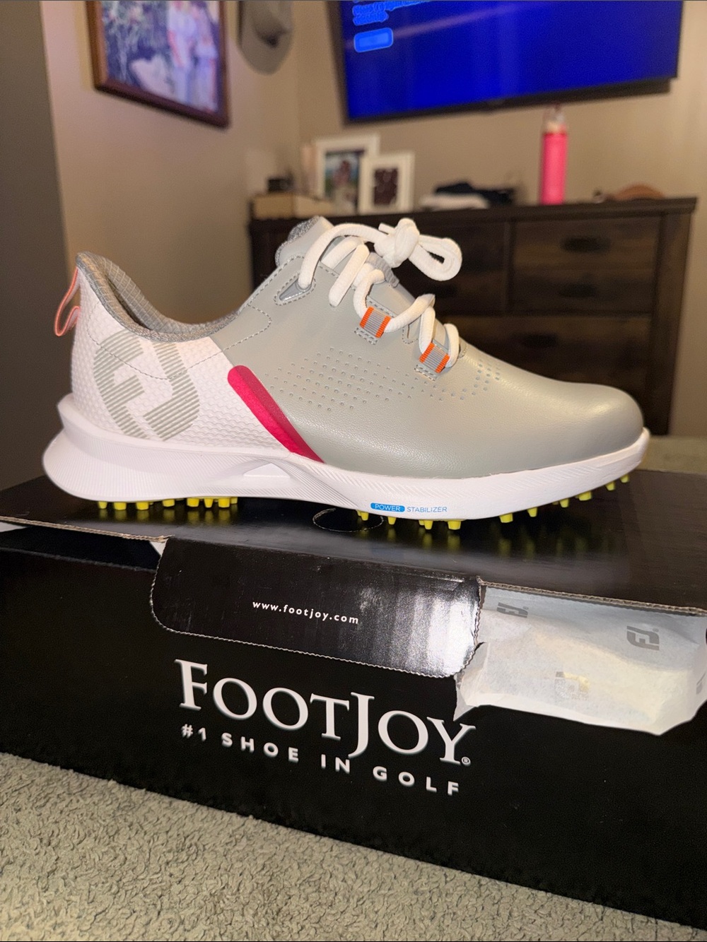 FootJoy Women's Gray Athletic Golf Shoes with Pink and Yellow Accents